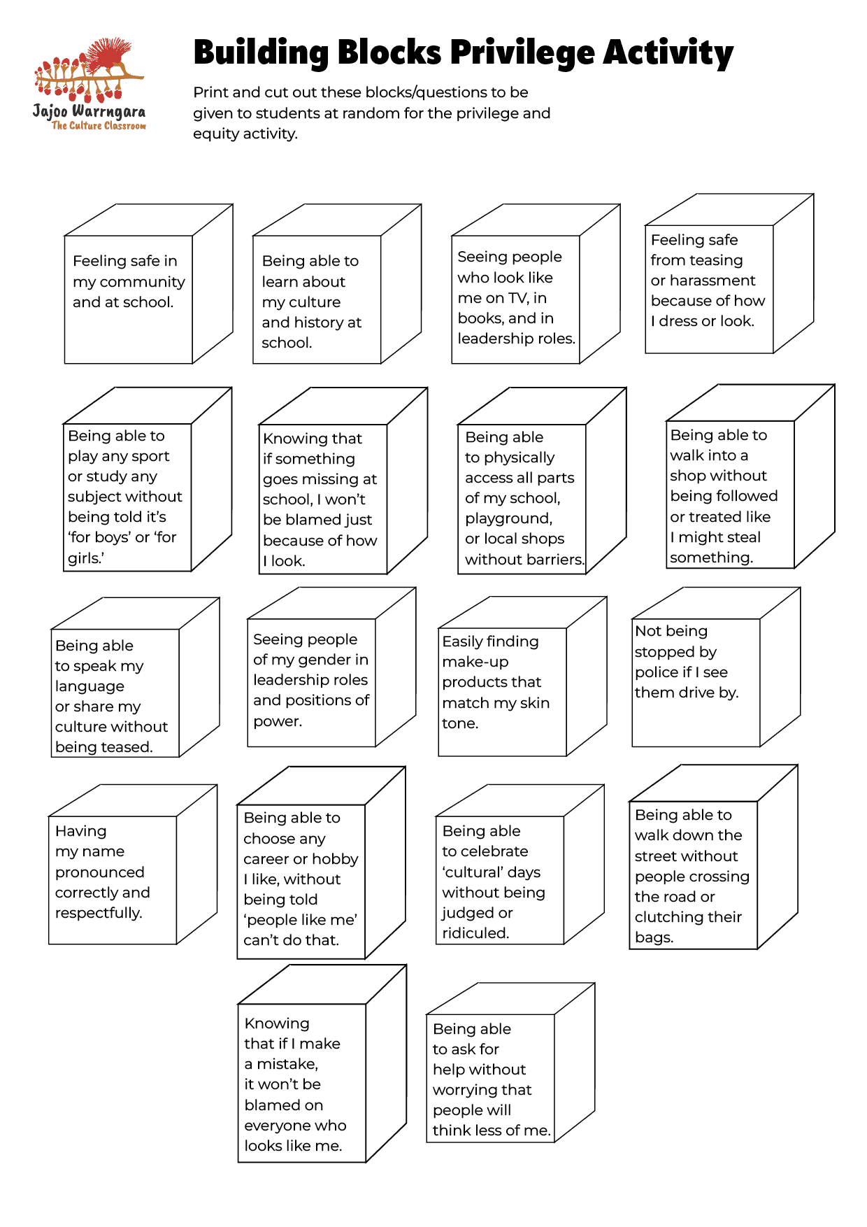 Building Blocks worksheet - Jajoo Warrngara